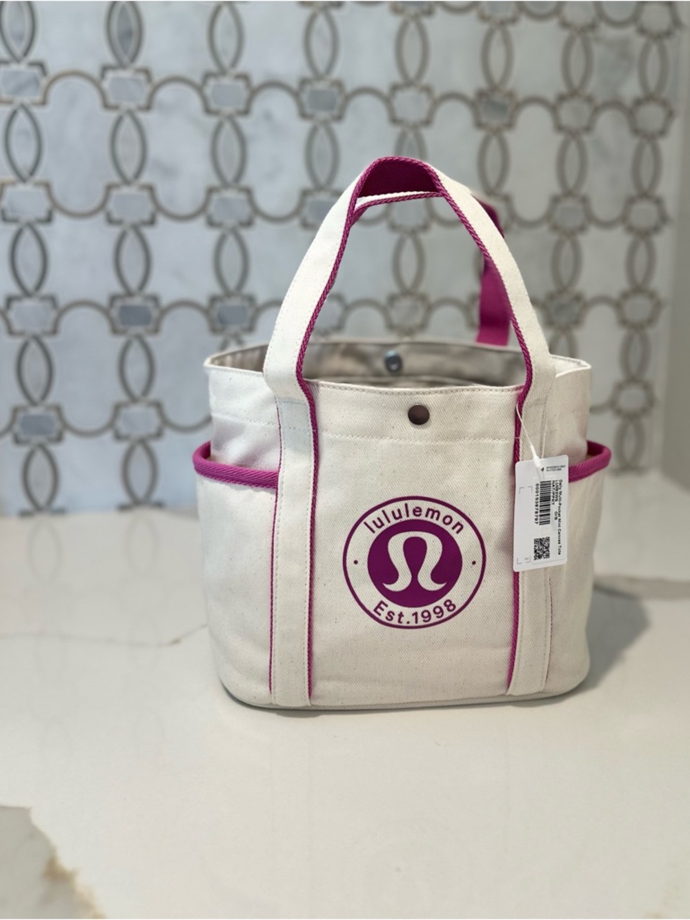 Lululemon Daily Multi-Pocket Mini Canvas Tote Bag 6.5L (Natural/Pow Pink Tone) - Picture 2 of 8